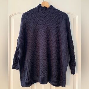 Mer Sea Sweater Side Slits Dark Blue Knit Coastal Size O/S Boxy Mersea Pullover